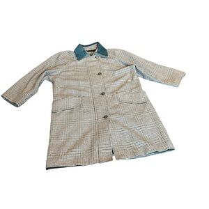 Vintage Wool Blend Suede Collar Taupe & Teal Green Oversized Coat